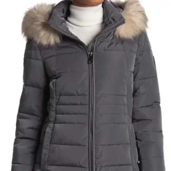 DKNY Jackets & Blazers - DKNY Faux Fur Hoodie Puffer Coat Charcoal XXL BNWOT